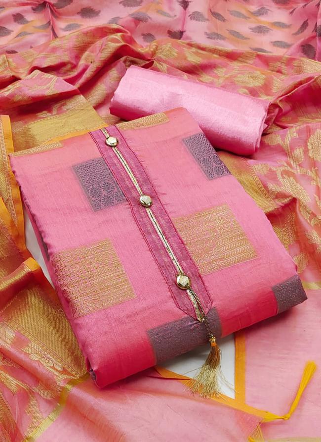 Banarasi Jacquard Pink Festival Wear Weaving Dress Material